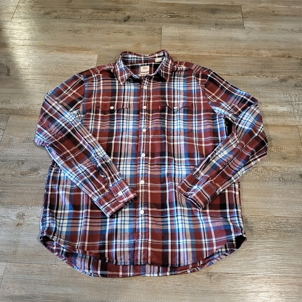 LEVI's Standard Fit Western Flannel Long Sleeve Button Up Shirt Mens Size Large